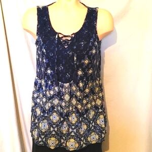 Style & co navy blue floral peasant style tank top